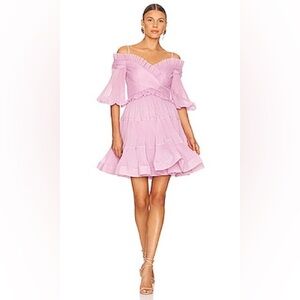 Zimmermann Pleated Off Shoulder Mini Dress in Lilac